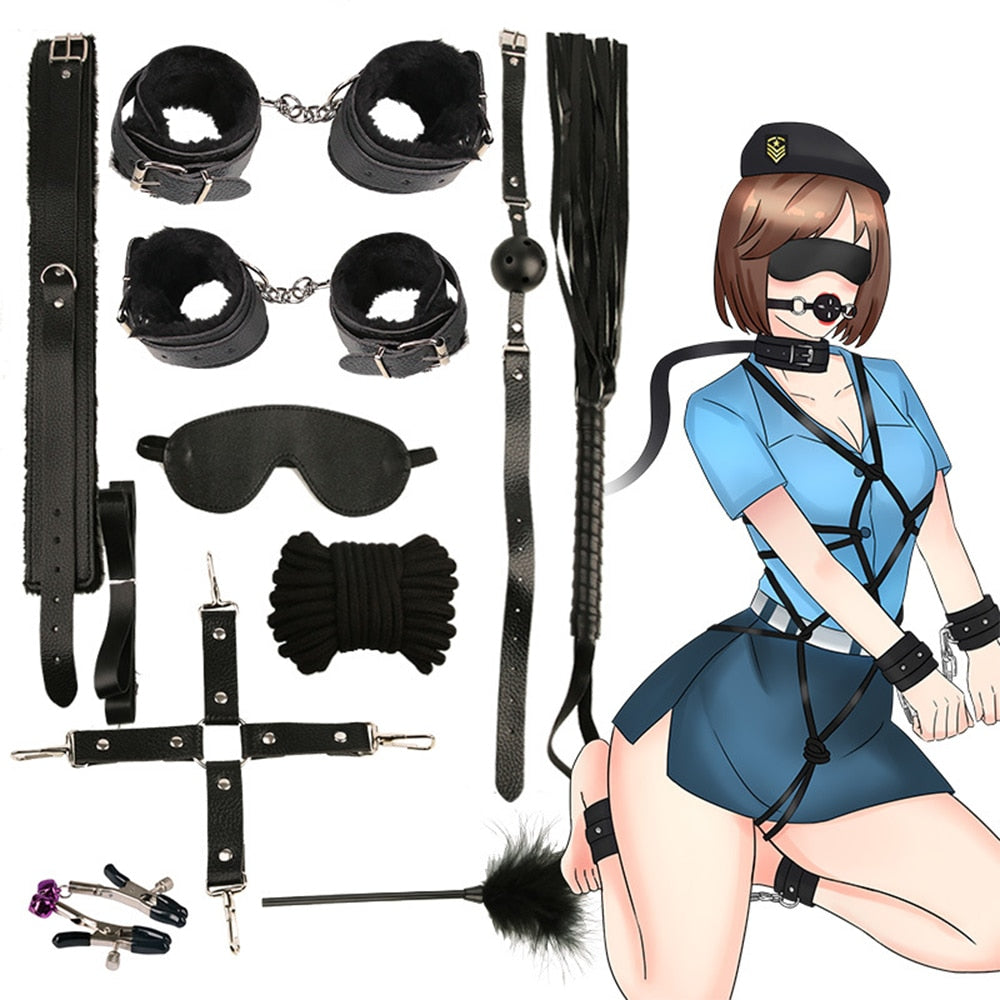 Sex Toys for Couples Handcuffs Whip Nipples Clip Blindfold Mouth Gag Adult Sex Toys Kit Sm Bondage Toy Flirt Games for Couples - sextoysok