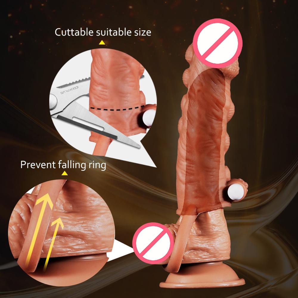 Thick Condoms For Men Dildo Extender Reusable Penis Sleeve Intimate Goods Penis Enlargement condom Rings Cock Massager Sex Toys - sextoysok