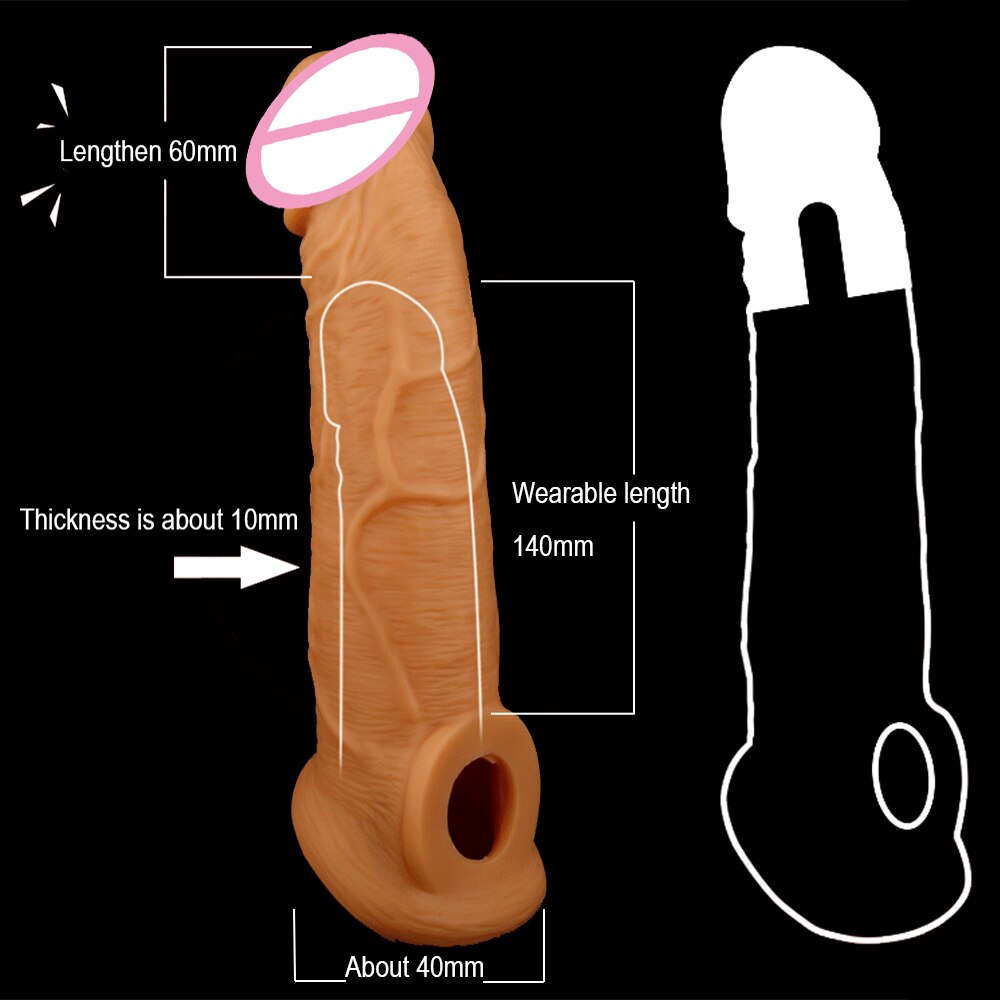 195mm Liquid Silicone Reusable Penis Sleeve Extender Male Cock Enlarge Condoms For Men Dildo Enhancer Delay Ejaculation With Box - sextoysok