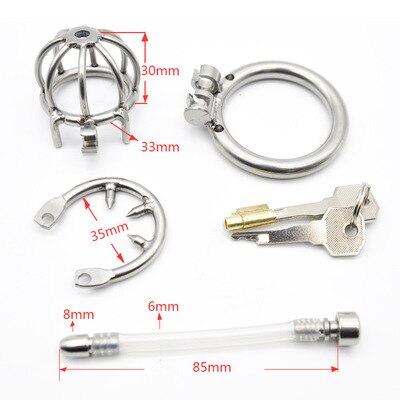 New Super Small Male Chastity Device 45MM Adult Cock Cage With Urethral Catheter BDSM Sex Toys Stainless Steel Chastity Belt - sextoysok