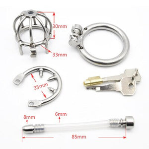 New Super Small Male Chastity Device 45MM Adult Cock Cage With Urethral Catheter BDSM Sex Toys Stainless Steel Chastity Belt - sextoysok