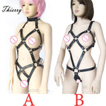 Thierry adult games PU leather Body Harness for women fetish slave bondage restraints,exposed breast chastity belt,sex products - sextoysok
