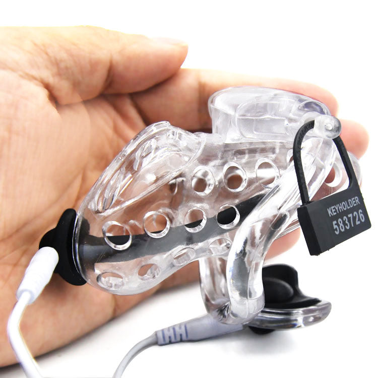 2019 New Air 1 Super Breathable Male Chastity Cage With Electric Shock Device and Multiple Locks - sextoysok