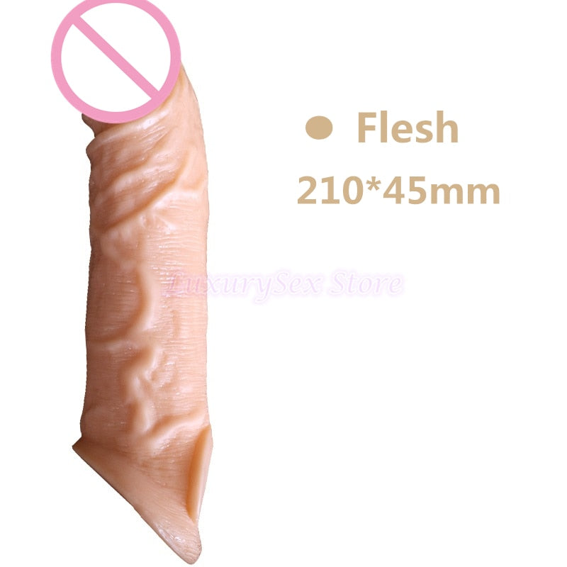 Reusable Penis Sleeve Extender Realistic Penis Condom Silicone Extension Sex Toy for Men Cock Enlarger Condom Sheath Delay - sextoysok