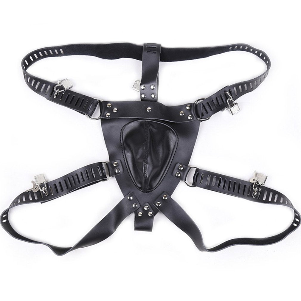 Male Chastity Lock Pants Men's Locked PU Underwear Cock Cages Ring Virginity Lock Belt Sex Toy for Man Adult Sex Game - sextoysok