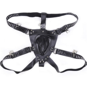 Male Chastity Lock Pants Men's Locked PU Underwear Cock Cages Ring Virginity Lock Belt Sex Toy for Man Adult Sex Game - sextoysok