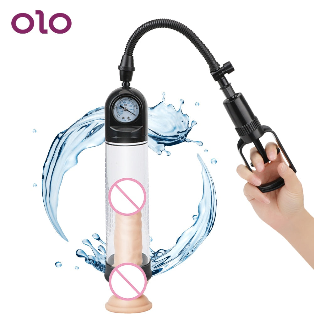 OLO With Pressure Gauge Penis Pump Penis Enlargement Male Masturbation Delayed Ejaculation Vacuum Pump Sex Toys For Men - sextoysok
