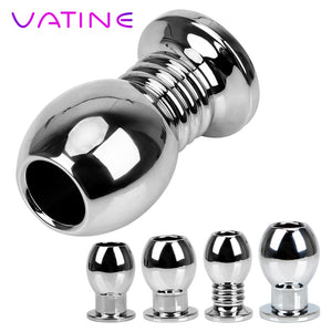 VATINE Metal Hollow Anal Plug Douche Enema Prostata Massager Sex Toys For Woman Men Gay Peep Vaginal Butt Plug Anal Dilator - sextoysok