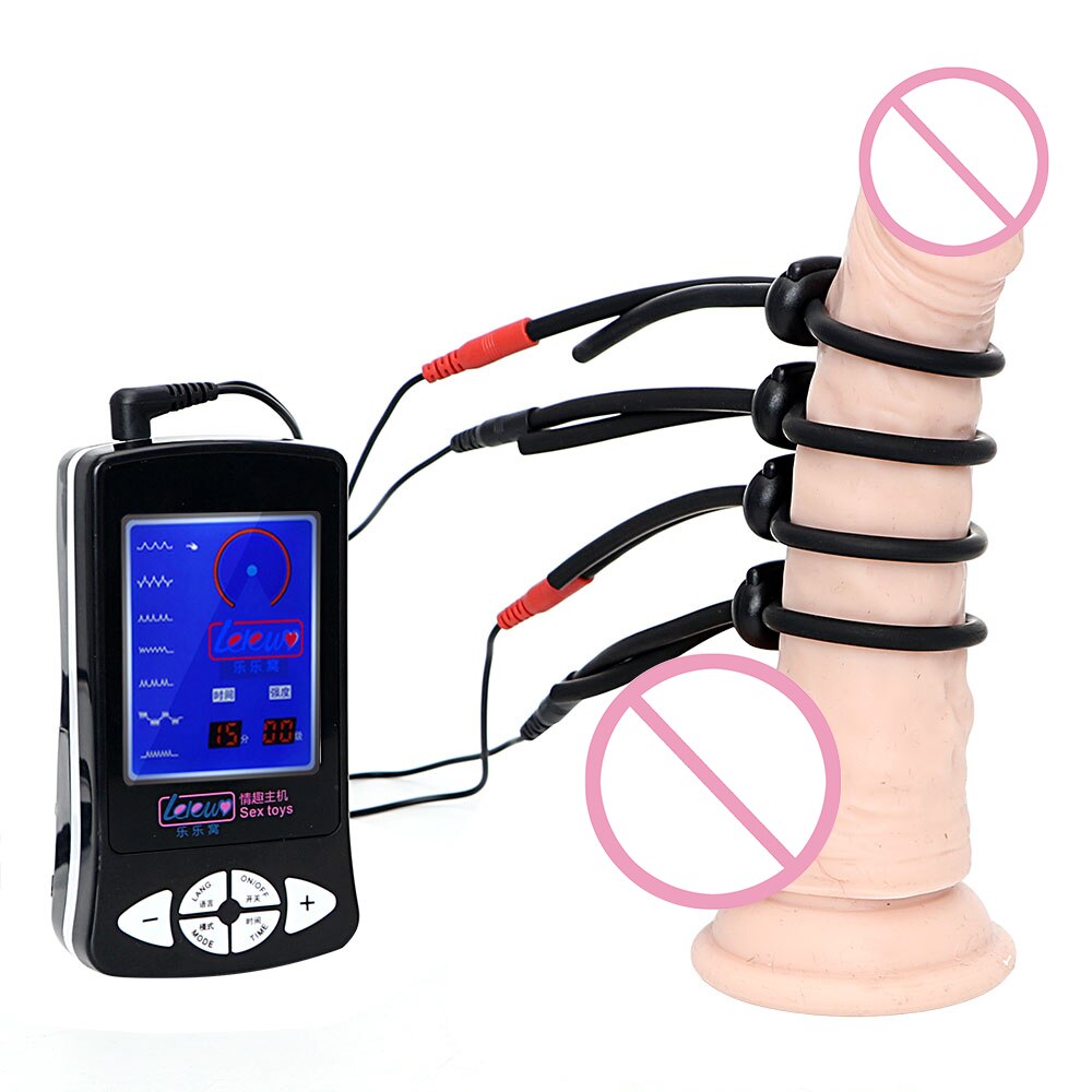 OLO Electric Shock Penis Ring Electro Stimulation Electric Shock Cock Ring Medical Therapy Massager Sex Toys for Men Silicone - sextoysok
