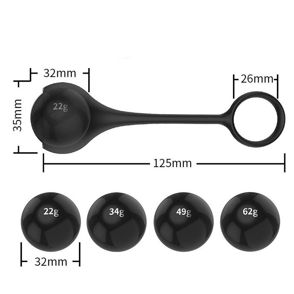 Stronger Glans Trainer Penis Extender Cock Ring 4 Ball Heavy Weight Hanger Stretcher JJ Enlargement Silicone Dumbbell For Men (Black) - sextoysok