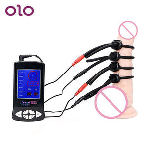 OLO Electric Shock Penis Ring Electro Stimulation Electric Shock Cock Ring Medical Therapy Massager Sex Toys for Men Silicone - sextoysok