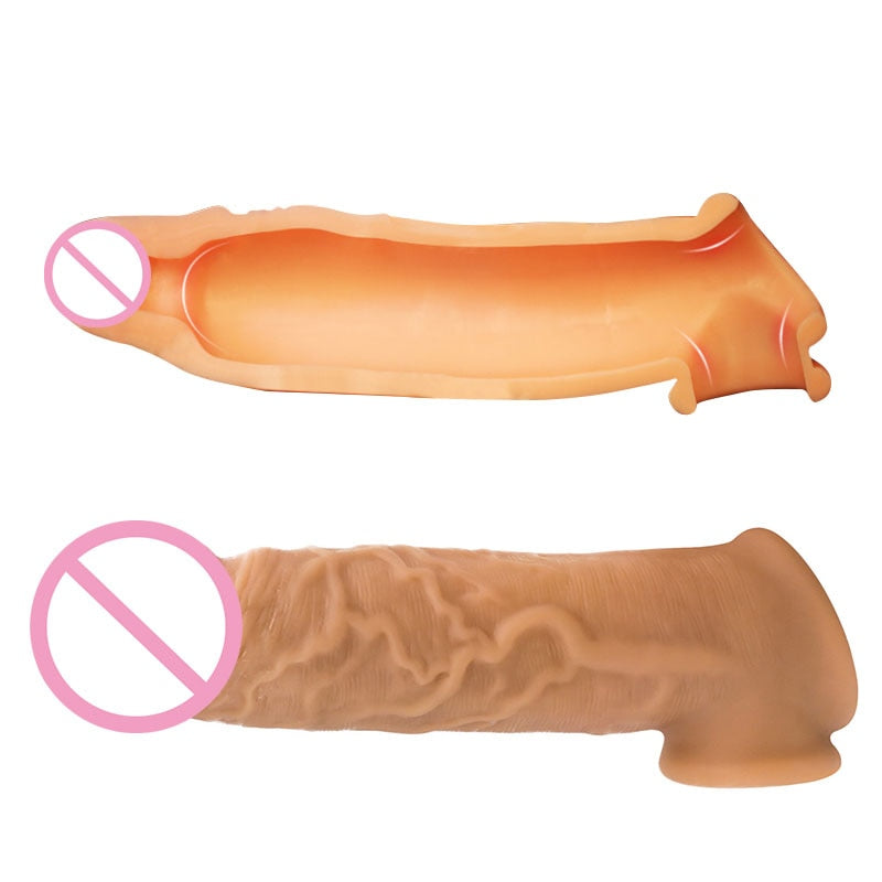 Enlargement Condoms For Men Reusable Penis Sleeve For Male Extender Dildo Enhancer Realistic Condom Intimate Goods - sextoysok