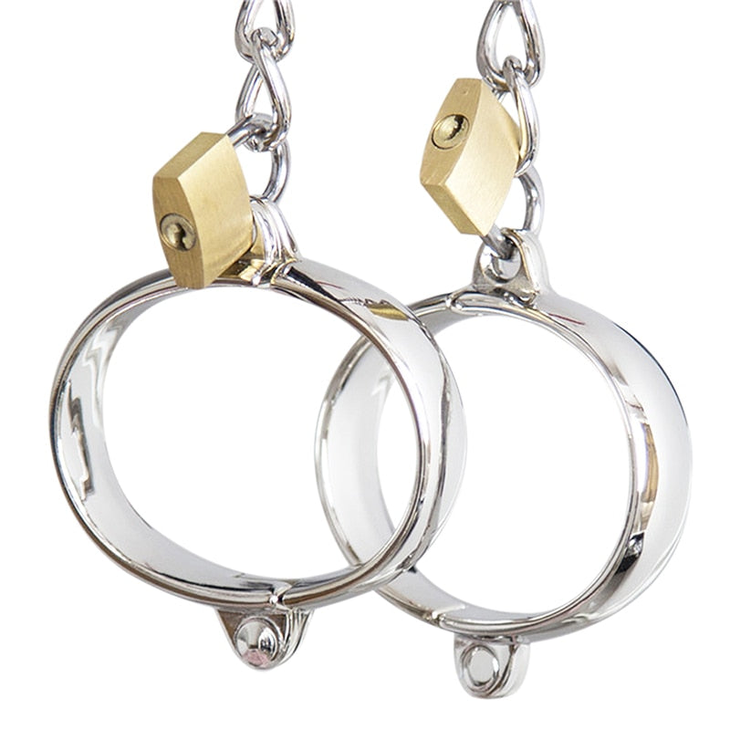DOMI Sex Products Ankle Cuffs for Couples Bdsm Bondage Stainless Steel Handcuffs with Lock - sextoysok