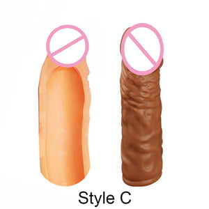 195mm Liquid Silicone Reusable Penis Sleeve Extender Male Cock Enlarge Condoms For Men Dildo Enhancer Delay Ejaculation With Box - sextoysok
