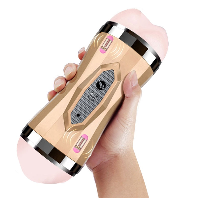 gelugee Male Masturbator Vibrator Real Vagina for Men Silicone Toy,Deep Throat Pussy Mouth Double Sex Toys for Adult Suck Man - sextoysok