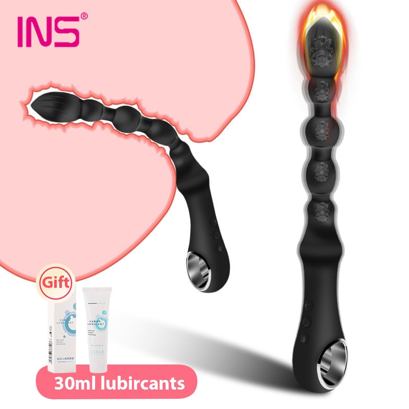 10 Mode Heating Anal Vibrator Long Beads Prostate Massager Flexible Butt Plug Stimulator Anal Beads Plug Sex Toys For Men Women - sextoysok