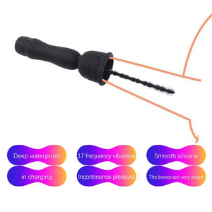 Long Beads Shape Powerful Urethral Vibrator Male Masturbator Silicone Vibrating Penis Plug Urethral Sound Catheter Penis Dilator (black) - sextoysok