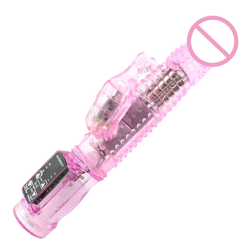 Rabbit Vibrator,Realistic Dildo Penis Vibrator Clitoris Stimulat Massager Transparent Rotating Beads Female Sex Toys For Women - sextoysok