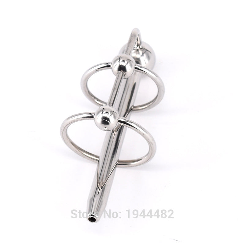 SODANDY Penis Enhancer Delay Cock Ring With Urethral Stretcher Dilator Catheter Stainless Steel Penis Plug Metal Cockrings - sextoysok