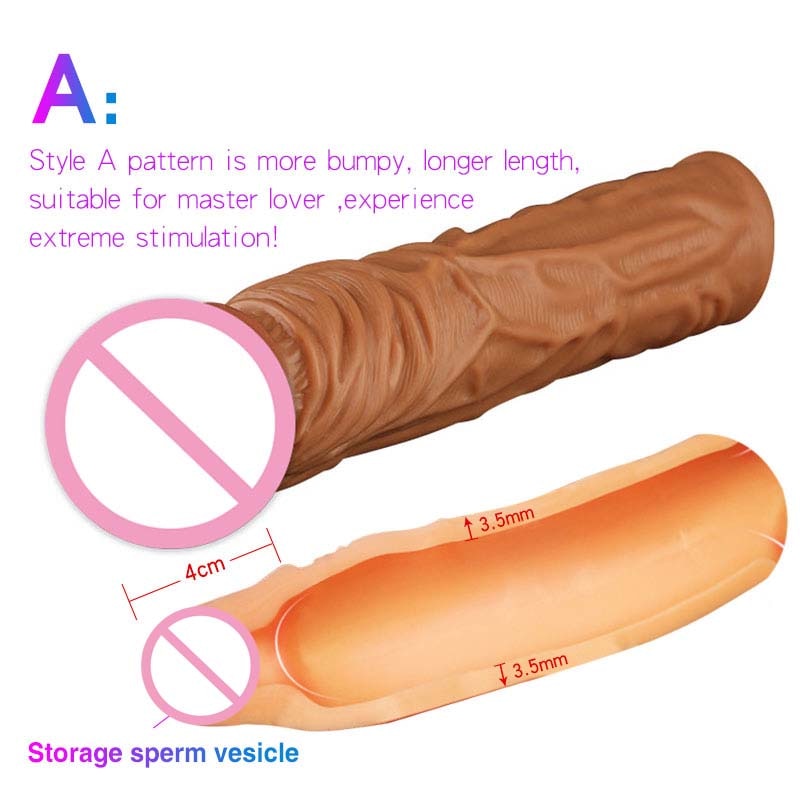 Enlargement Condoms For Men Reusable Penis Sleeve For Male Extender Dildo Enhancer Realistic Condom Intimate Goods - sextoysok