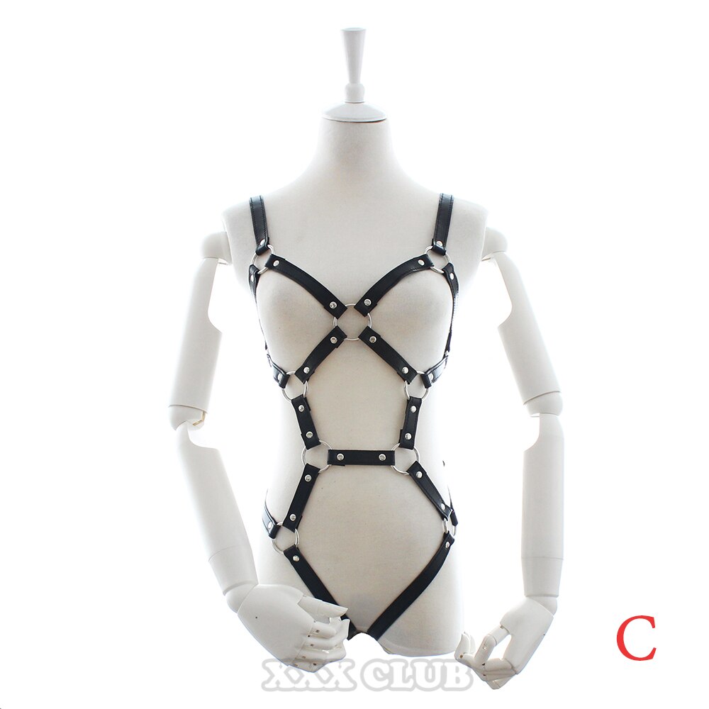 Thierry adult games PU leather Body Harness for women fetish slave bondage restraints,exposed breast chastity belt,sex products - sextoysok