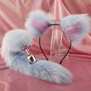 Cute Soft Cat ears Headbands with 40cm Fox Tail Bow Metal Butt Anal Plug Erotic Cosplay Accessories Adult Sex Toys for Couples - sextoysok