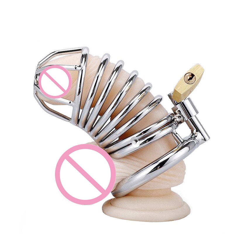 Male Stainless Steel Chastity Device Belt Bird Metal Cage Cock Lock Restraint Ring Sex Toy for Men - sextoysok