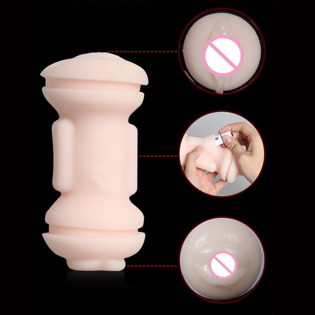 DMM Portable Double Hole Pussy Male Masturbator Soft TPE Oral Vaginal Vibrator Sex Masturbation Cup Real Vagina Sex Toys for Men - sextoysok