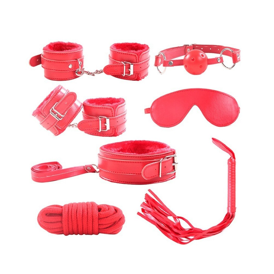 7 Pieces/Set Collar Furry Fuzzy Bed Bondage Gear Restraint Set Kit Ball Gag Cuff Whip Sexy 2019 Products Sex Toys For Lovers - sextoysok