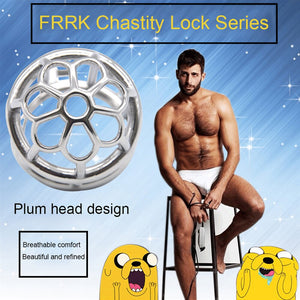 Male Chastity Lock Plum Blossom Head Lengthened Cock Cage Sexual Goods Anti-derailment Masturbation Adult SM Chastity Steel - sextoysok
