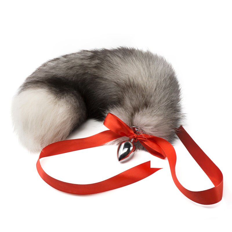 Real Fox Tail Bow Stainless Steel Butt Plug Vibrator Erotic Cosplay Accessories Intimate Goods Anal Expand Vagina Dildo Massager - sextoysok