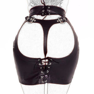 DOMI Black PU Erotic Fetish Dress Mini Adult Game Porn Skirt Sex bdsm bondage Women Sex Toy - sextoysok