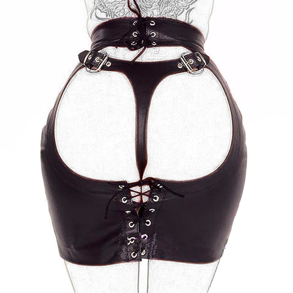 DOMI Black PU Erotic Fetish Dress Mini Adult Game Porn Skirt Sex bdsm bondage Women Sex Toy - sextoysok
