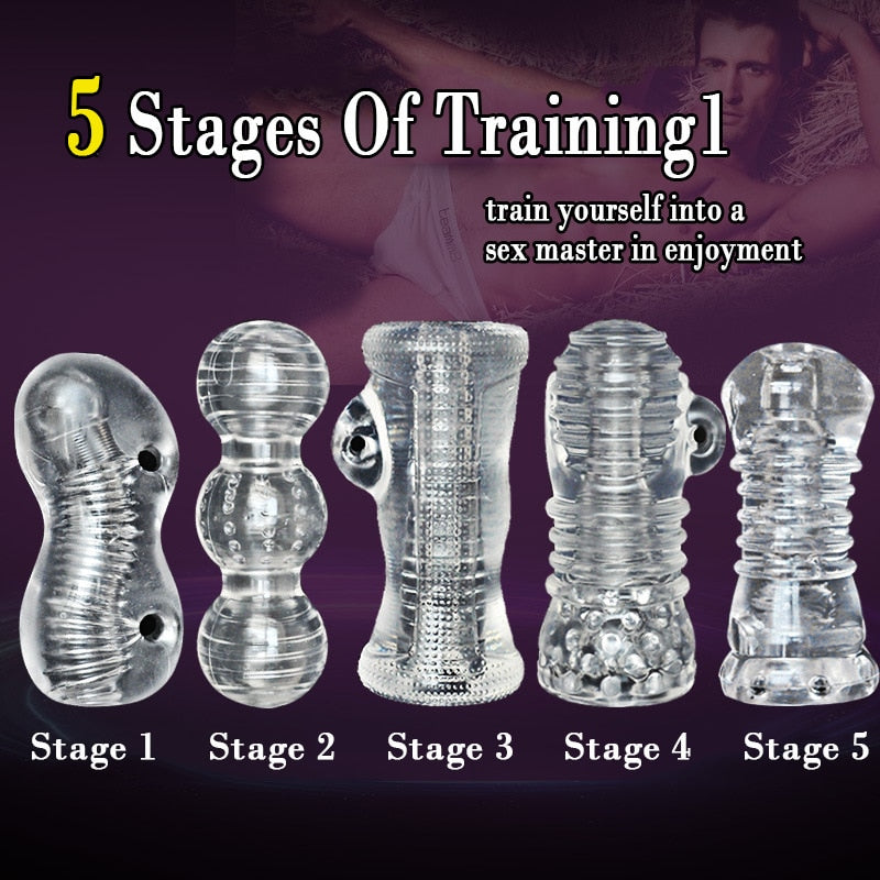 Afrodisiac Training 5pcs/lot 5 Stages Delay Training Penis Trainer Erotic Pocket Pussy Penis Massager Afrodisiac Toys for Men - sextoysok