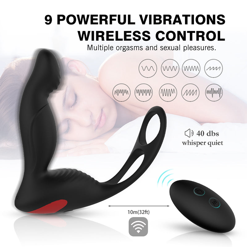Anal Vibrator Prostate Massager Wireless Remote,Silicome Sex Toys for Men Cock Double-ring Butt Plug for Adult Masturbation - sextoysok