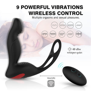 Anal Vibrator Prostate Massager Wireless Remote,Silicome Sex Toys for Men Cock Double-ring Butt Plug for Adult Masturbation - sextoysok