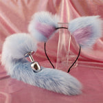 Cute Soft Cat ears Headbands with 40cm Fox Tail Bow Metal Butt Anal Plug Erotic Cosplay Accessories Adult Sex Toys for Couples - sextoysok