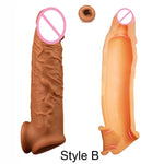 195mm Liquid Silicone Reusable Penis Sleeve Extender Male Cock Enlarge Condoms For Men Dildo Enhancer Delay Ejaculation With Box - sextoysok
