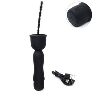 Long Beads Shape Powerful Urethral Vibrator Male Masturbator Silicone Vibrating Penis Plug Urethral Sound Catheter Penis Dilator (black) - sextoysok