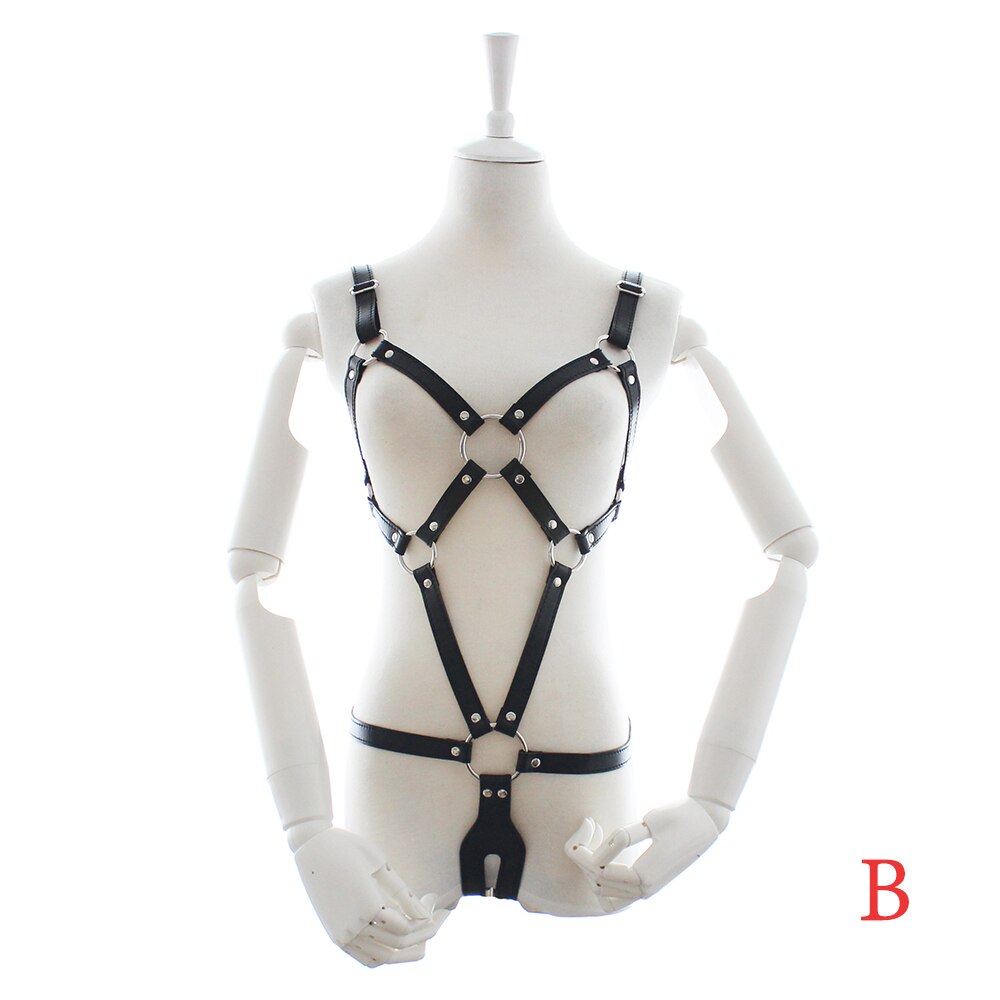 Thierry adult games PU leather Body Harness for women fetish slave bondage restraints,exposed breast chastity belt,sex products - sextoysok