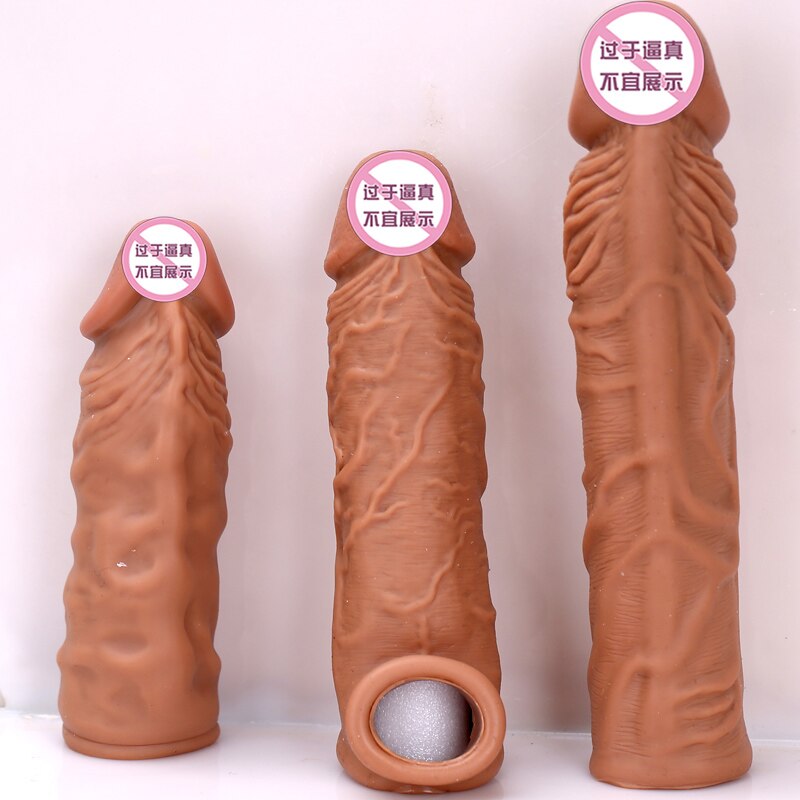 OMYSKY Penis Enlargement Condoms For Men Reusable Penis Sleeve Extender Dildo Enhancer Sleeves For Adults Intimate Cock Rings - sextoysok