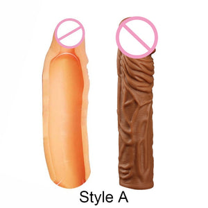 195mm Liquid Silicone Reusable Penis Sleeve Extender Male Cock Enlarge Condoms For Men Dildo Enhancer Delay Ejaculation With Box - sextoysok