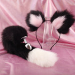Cute Soft Cat ears Headbands with 40cm Fox Tail Bow Metal Butt Anal Plug Erotic Cosplay Accessories Adult Sex Toys for Couples - sextoysok