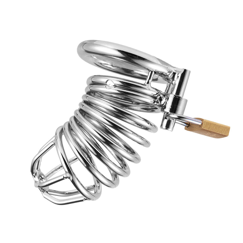 Male Stainless Steel Chastity Device Belt Bird Metal Cage Cock Lock Restraint Ring Sex Toy for Men - sextoysok