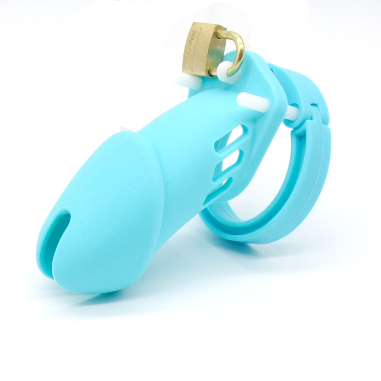 CHASTE BIRD Male Silicone Chastity Device Cock Cage Sex Toys With 5 Penis Ring Adult Belt Brass Lock Standard/Short Cage - sextoysok