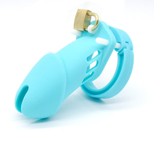 CHASTE BIRD Male Silicone Chastity Device Cock Cage Sex Toys With 5 Penis Ring Adult Belt Brass Lock Standard/Short Cage - sextoysok