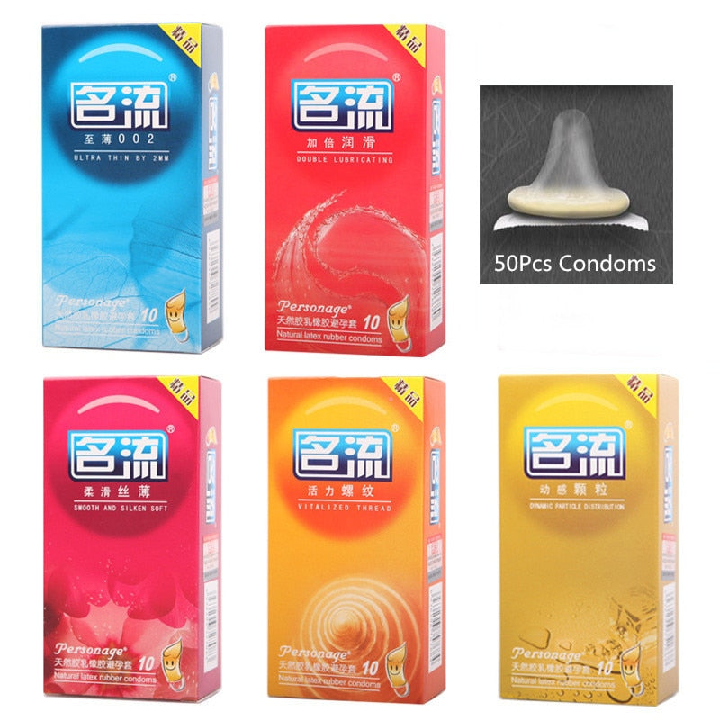 50Pcs Condom Smooth/Thin/Dots/Lubricated Natural latex Condoms Lot For Adult Sex Safer Contraception Sex Products 5 Types - sextoysok