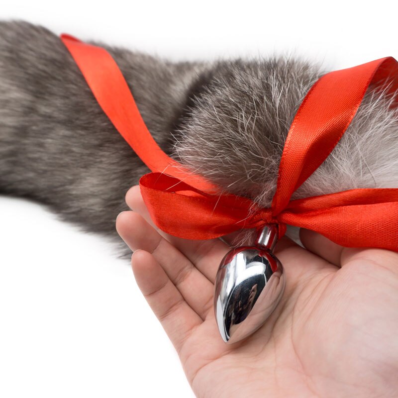 Real Fox Tail Bow Stainless Steel Butt Plug Vibrator Erotic Cosplay Accessories Intimate Goods Anal Expand Vagina Dildo Massager - sextoysok