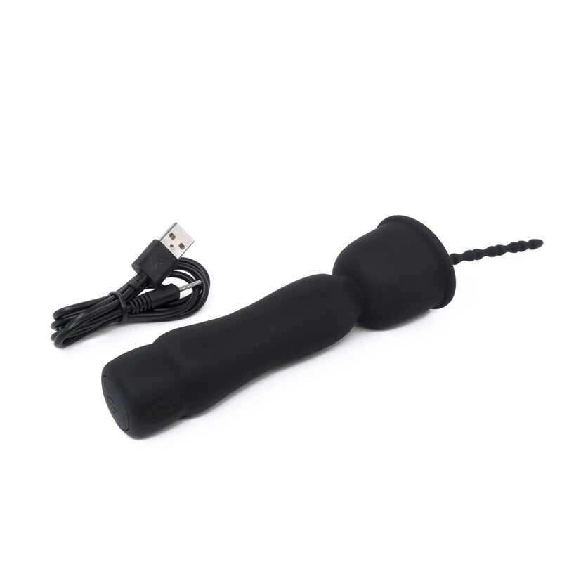 Long Beads Shape Powerful Urethral Vibrator Male Masturbator Silicone Vibrating Penis Plug Urethral Sound Catheter Penis Dilator (black) - sextoysok