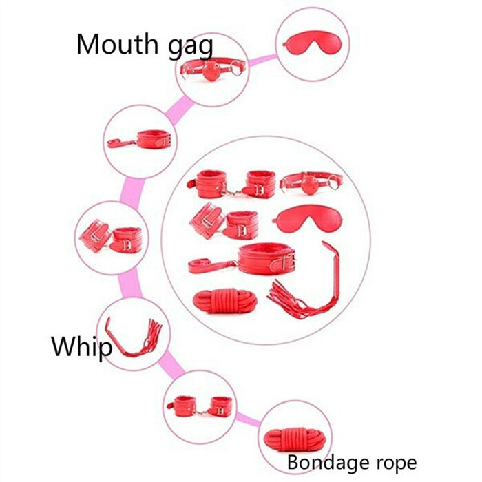 7 Pieces/Set Collar Furry Fuzzy Bed Bondage Gear Restraint Set Kit Ball Gag Cuff Whip Sexy 2019 Products Sex Toys For Lovers - sextoysok
